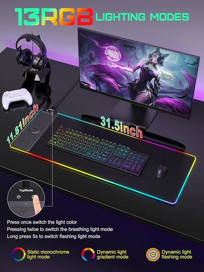 TopMade Mouse Pad with Wireless Charging, 31.5" x 11.81" Large Desk Mat RGB - Image 4