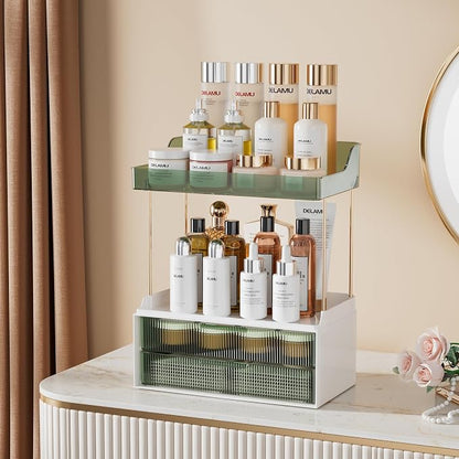 Delamu Bathroom Organizers and Storage, 2 Tier 2 Drawer Makeup Organizer - Image 3