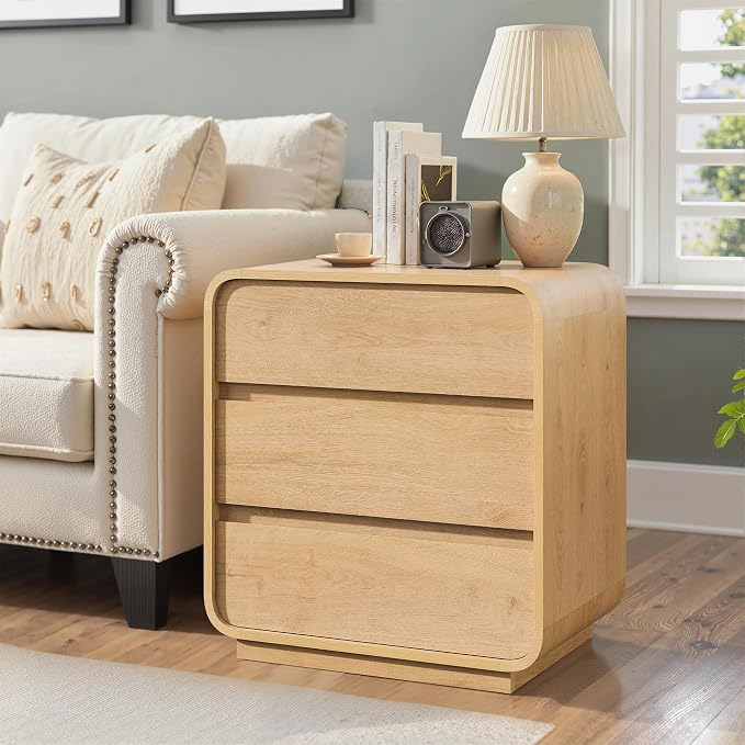 Modern Nightstand, 3 Drawers Dresser Side Table, Large End Table Night Stand - Image 8