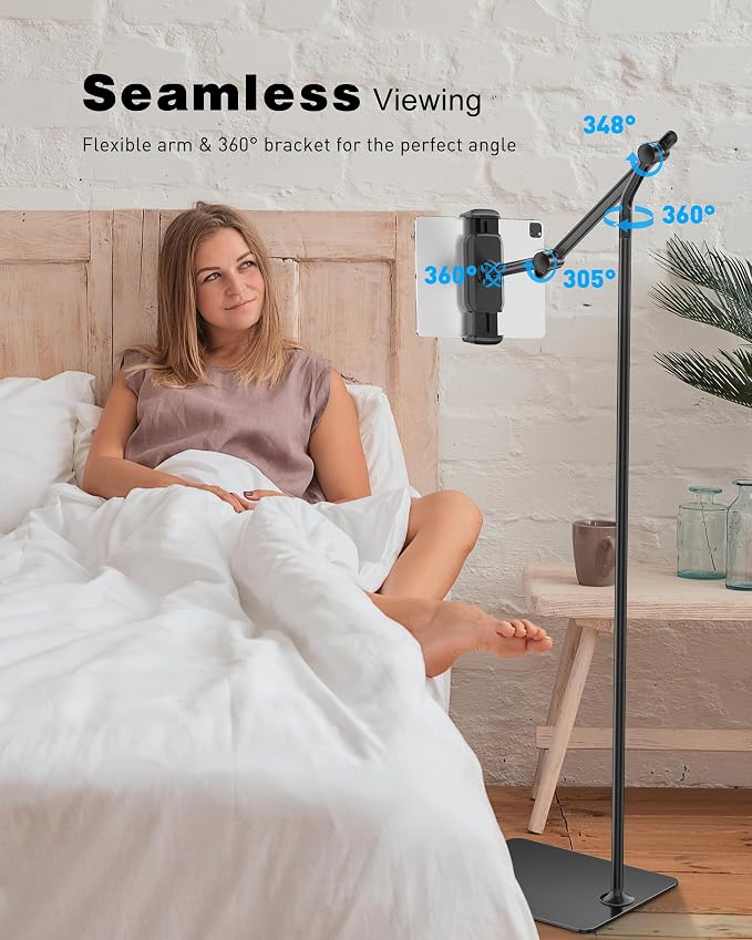 AboveTEK Tablet Floor Stand, Stylish Adjustable Height iPad Floor Stand - Image 2