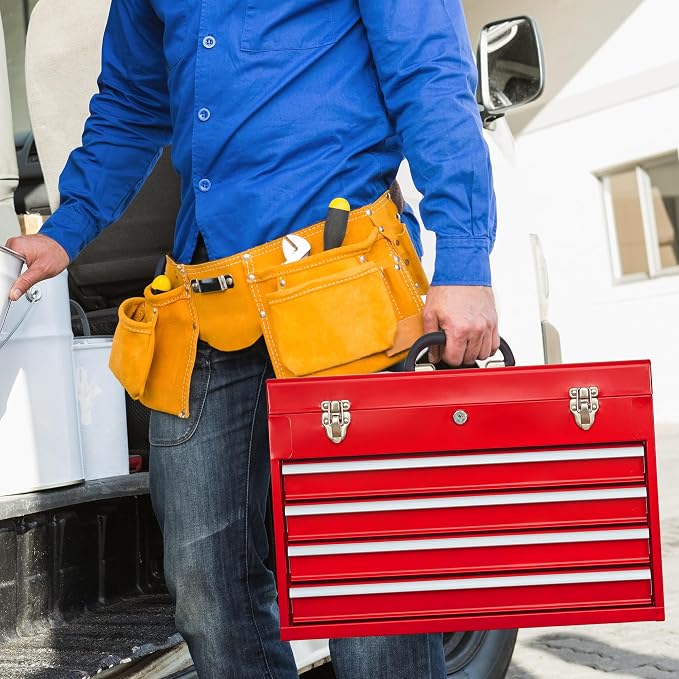 Metal Tool Box with 4 Drawers Portable Steel Tool Chest with Metal Cylinder - Image 8