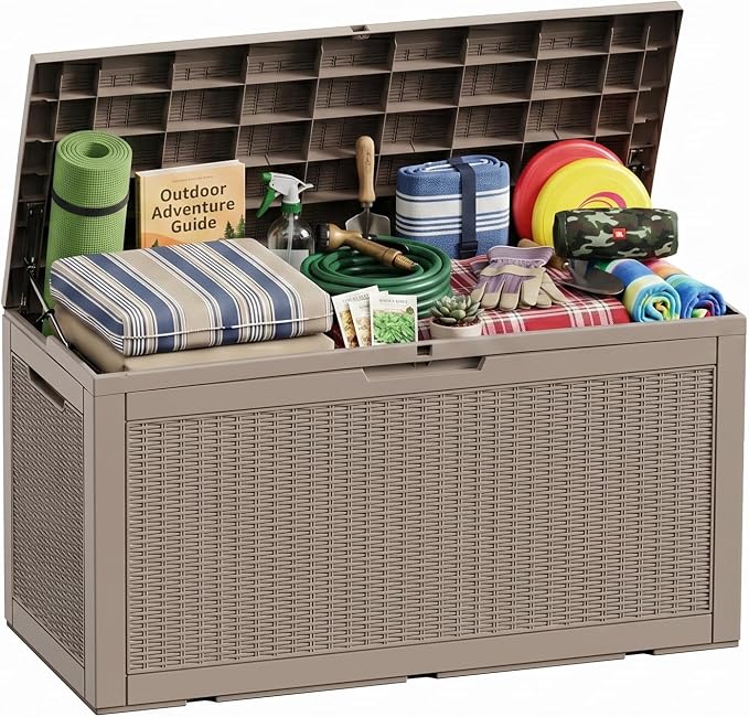 120 Gallon Waterproof Resin Outdoor Storage Box, Weatherproof Outdoor Bin by KFY