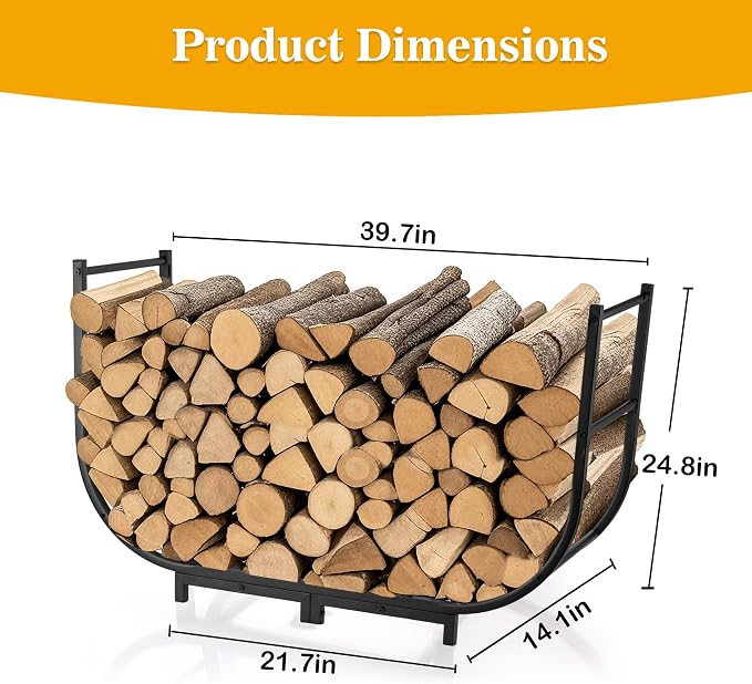 facka 40 Inch Firewood Rack Outdoor, Metal Wood Rack | Iron Fire Log Stacker - Image 3