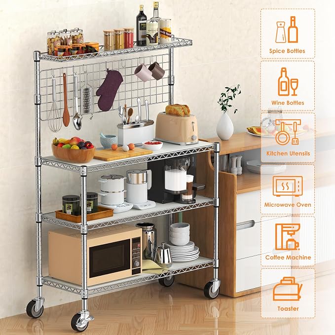 Leteuke Bakers Rack with Storage & Wheels, 42 Inch Microwave Stand Kitchen - Image 2