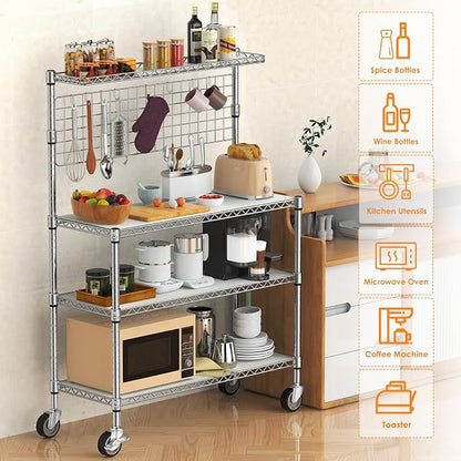 Leteuke Bakers Rack with Storage & Wheels, 42 Inch Microwave Stand Kitchen - Image 2