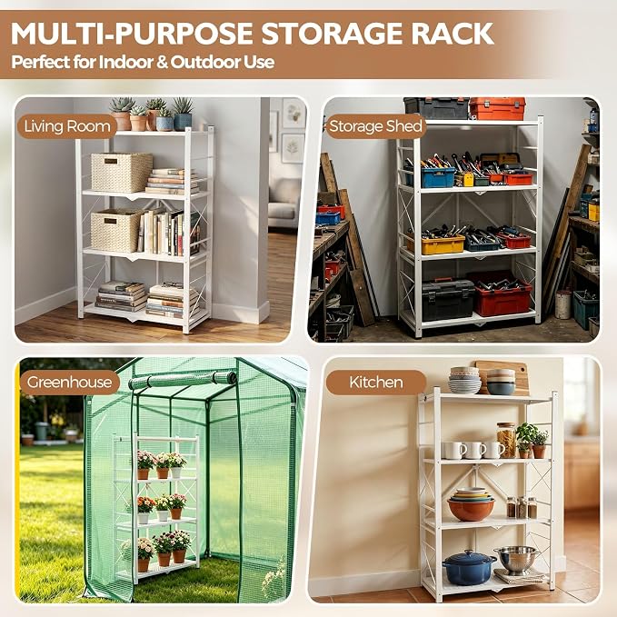 EAGLE PEAK 4-Tier Foldable Greenhouse Shelf, Heavy Duty Metal Storage Rack - Image 7