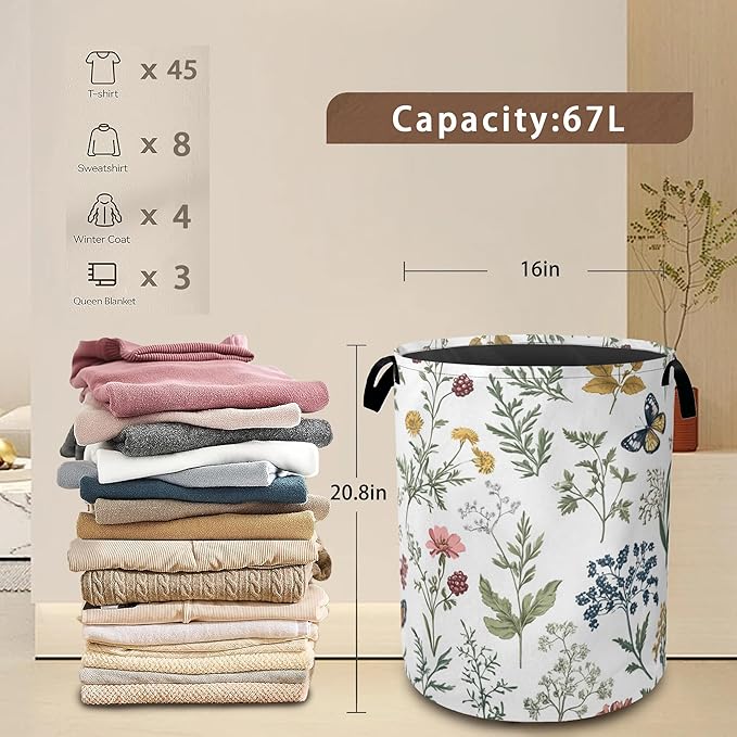Beautiful Floral Laundry Hamper, Collapsible Laundry Baskets, Flowers Butterfly - Image 3