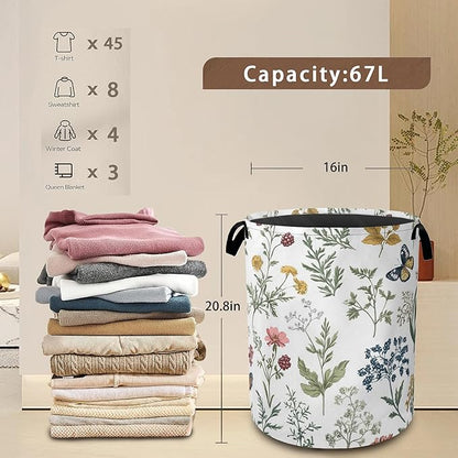 Beautiful Floral Laundry Hamper, Collapsible Laundry Baskets, Flowers Butterfly - Image 3
