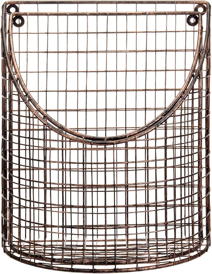 MyGift Antique Copper Metal Wire Wall Mounted Home and Kitchen Pantry Basket - Image 7