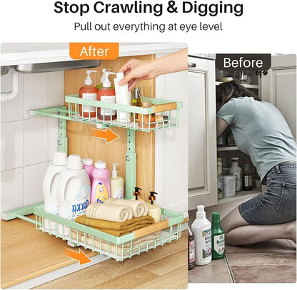PXRACK Under Sink Organizer, Adjustable Height, 2 Tier Pull Out Under Cabinet - Image 3