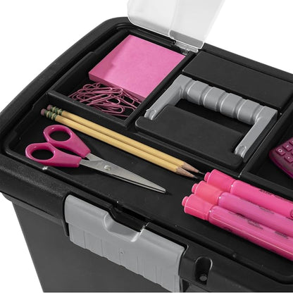 15" L x 10 7/8" W x 11 1/2" H Plastic Storage Bin Portable File Box, Stackable - Image 8