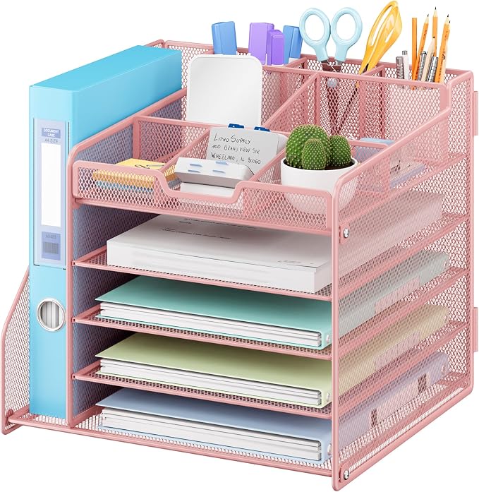 Lavatino Desk Organizer, 5-Tier Metal Mesh Paper Letter Tray by Lavatino
