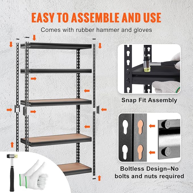 VEVOR Storage Shelving Unit, 5-Tier Adjustable, 2000 lbs Capacity, Heavy Duty - Image 6