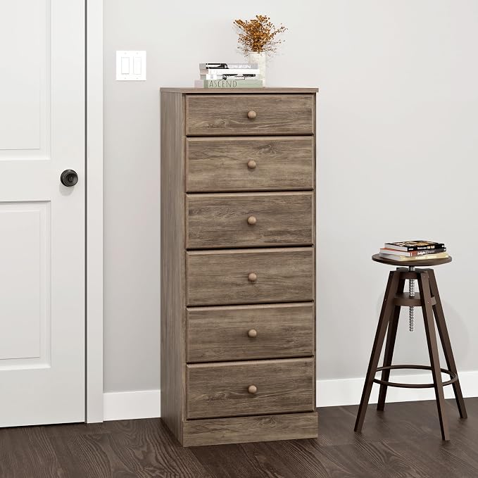 Prepac Astrid Tall Gray Dresser: 16.5"D x 19.75"W x 50"H, 6-Drawer Chest - Image 5