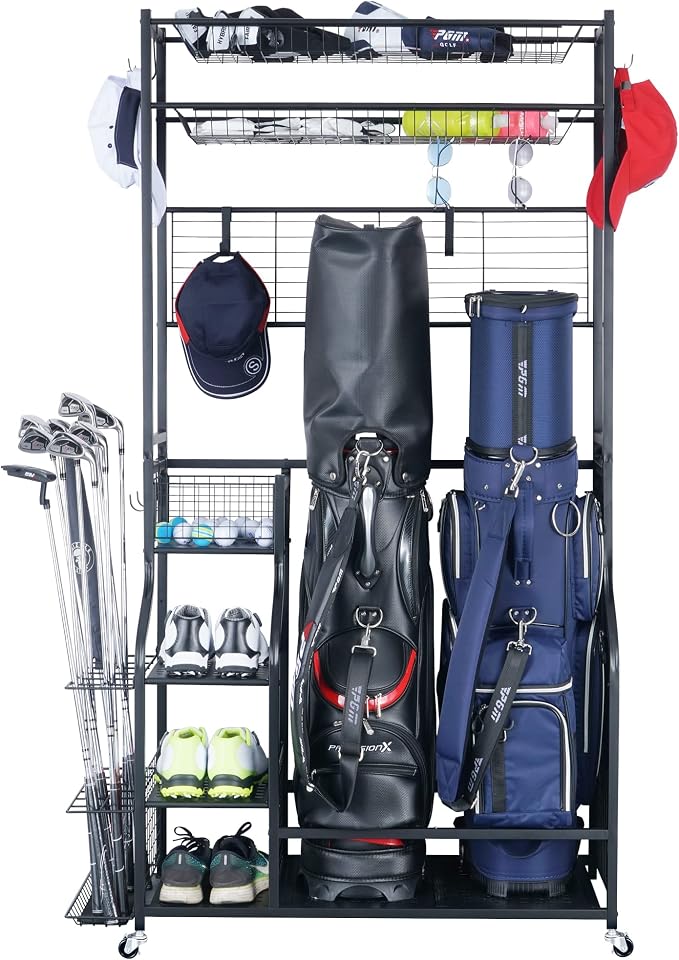 Mythinglogic Golf Bag Storage Garage Organizer, 2 Golf Bags Storage Stand and by Mythinglogic