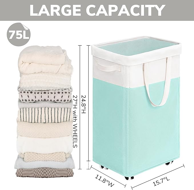Goodpick Laundry Basket with Wheels, 75L Laundry Hamper with Wheels, Large - Image 3