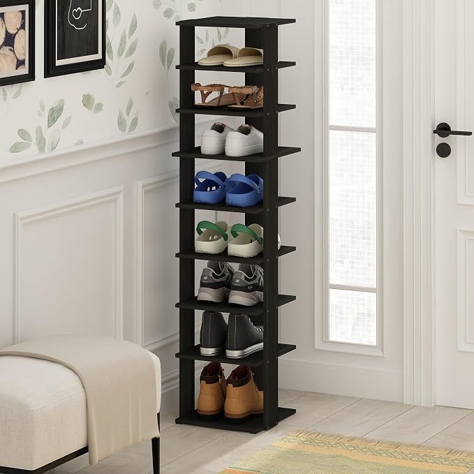 Furinno Compact Vertical Shoe Rack, 9-Tier Narrow Shoe Organizer, Free Standing - Image 2