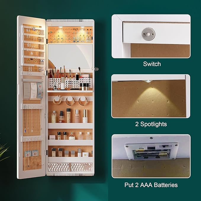 HNEBC LED Mirror Jewelry Cabinet - Image 6