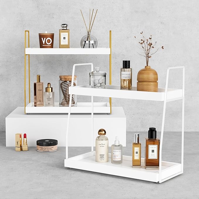Forbena White 2 Tier Bathroom Organizer Countertop, Small Counter Top Organizer - Image 6