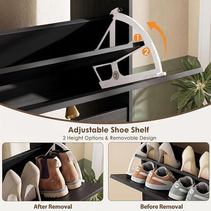 Nicetree Shoe Cabinet with 2 Flip Drawers, Narrow Shoe Organizer Cabinet - Image 8
