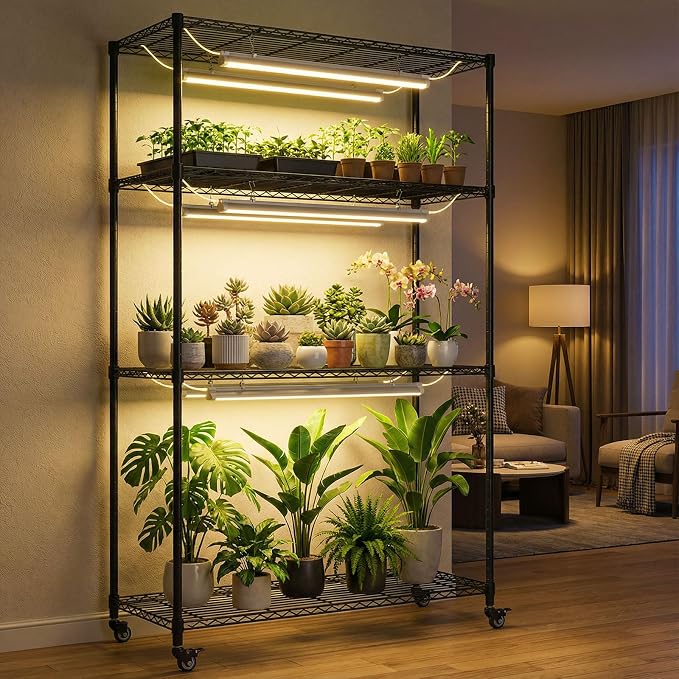 Plant Stand with Grow Lights, Indoor Plant Shelf with Wheels | 36"x14"x63" - Image 8