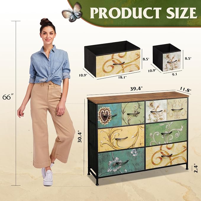WLIVE Wide Dresser for Bedroom, 8 Drawer Chest of Drawers, Floral | 8 roomy - Image 3