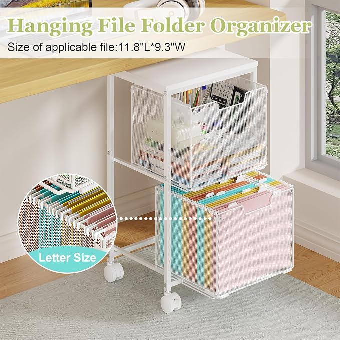 Rolling File Cart with 2 Storage Drawers, Under Desk Storage Cart | Hanging - Image 5