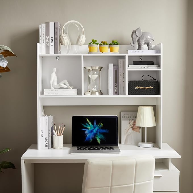 Nromant Desktop Bookshelf, Wooden Desk Storage Hutch - Image 5