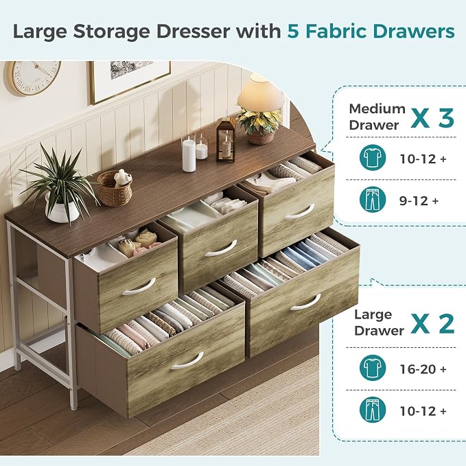 OLIXIS 5 Drawer Dresser for Bedroom, Storage Organizer Unit for Closet | Chest - Image 4