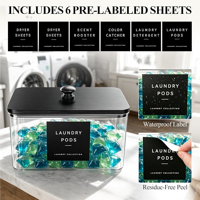 Dryer Sheet Holder with Lid, Dryer Sheet Dispenser with 6 Labels, Laundry Sheet - Image 3