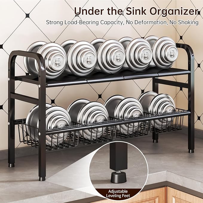 2 Tier Under Sink Organizer Expandable Length/Height Adjustable, Heavy Duty - Image 4
