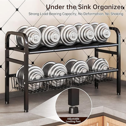 2 Tier Under Sink Organizer Expandable Length/Height Adjustable, Heavy Duty - Image 4