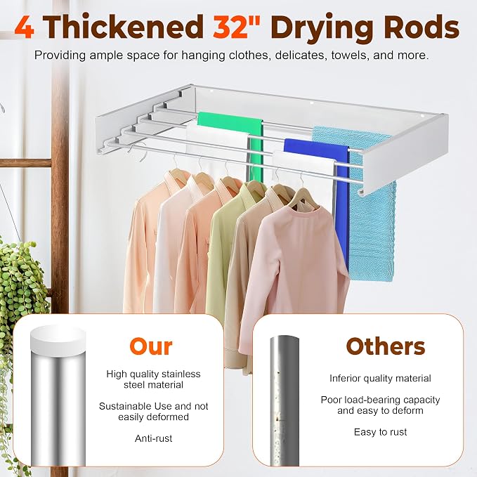 32” Foldable Clothes Drying Rack Wall Mounted - Image 2