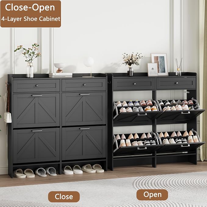 Shoe Cabinet with 4 Flip Drawers & 2 Top Drawers, Hidden Slim Shoe Rack - Image 4