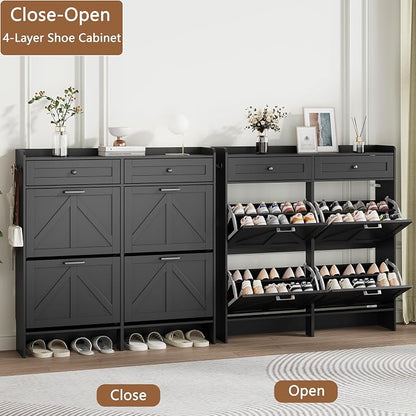 Shoe Cabinet with 4 Flip Drawers & 2 Top Drawers, Hidden Slim Shoe Rack - Image 4