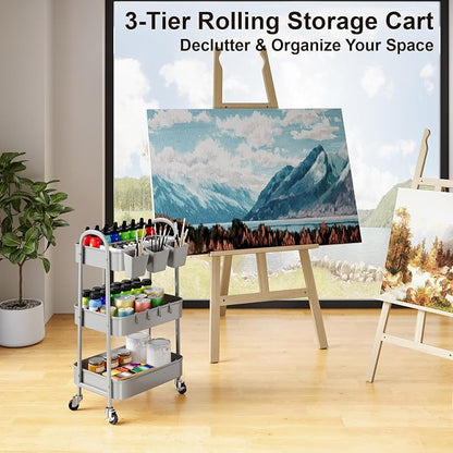 3 Tier Gray Metal Rolling Cart, Mesh Storage Cart - Image 5