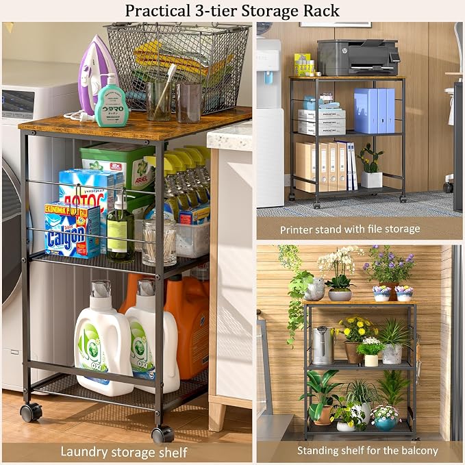 ThreeHio Rolling Kitchen Microwave Cart, 3 Tier Microwave Table Stand - Image 6