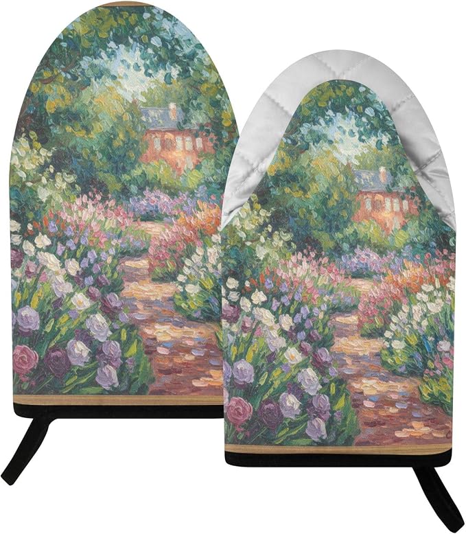 Heat Resistant Oven Mitts, Spring Garden Flowers Scene Kitchen Gloves by JSTEL