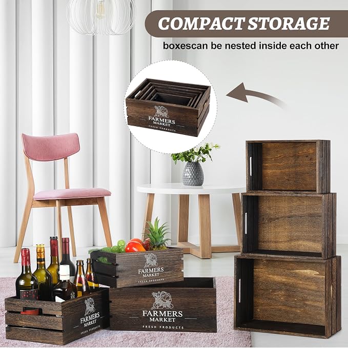 Barydat Set of 5 Wood Crates for Display Decorative Nesting Wooden Crate Storage - Image 7