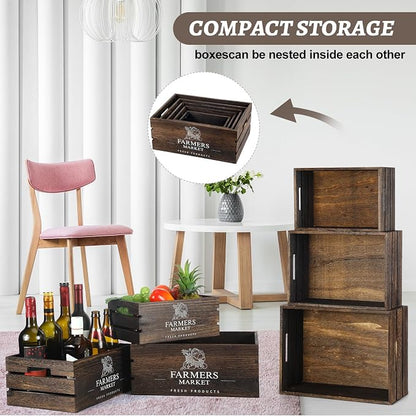 Barydat Set of 5 Wood Crates for Display Decorative Nesting Wooden Crate Storage - Image 7