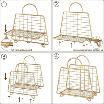 Gold Magazine Holder, Modern Magazine Rack Floor, Metal Wire Magazine Basket - Image 9