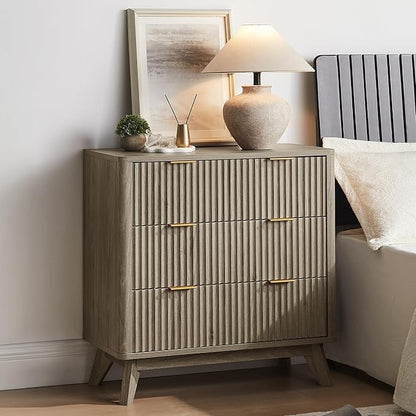 T4TREAM Fluted 3 Drawers Nightstand, Oversized Extra Large Modern Side Table by T4TREAMFurniture
