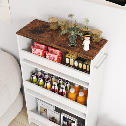 POWERSTONE 4-Tier Slim Storage Cart, Narrow Kitchen Rolling Cart w/Handle & - Image 7