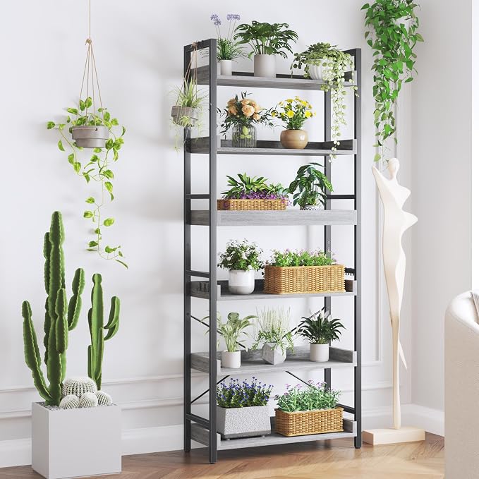 HCHQHS 6 Tier Bookshelf, Adjustable Industrial Bookcase, Vertical Tall Book - Image 8