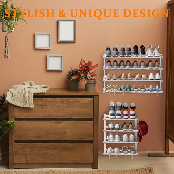 2 Pack Wall Mounted Shoe Rack, 4 Tier Hanging Shoe Rack Holds 32 Pairs - Image 5