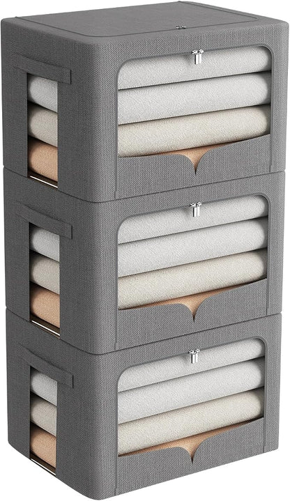 FHSQX 3 Pack Clothes Storage Bins Foldable Metal Frame Storage Box Stackable by FHSQX