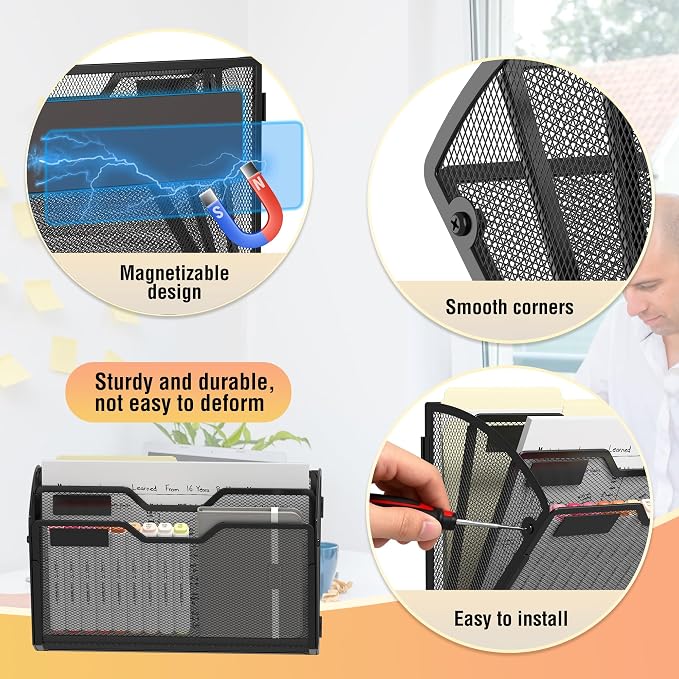 Docnest 3 Pack 3 Tier Dual-Mount Magnetic Mesh File Holders, Wall Organizer | - Image 3