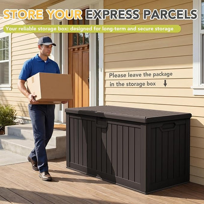 240 Gallon HDPE Deck Box Outdoor Indoor Waterproof Storage Box - Image 4