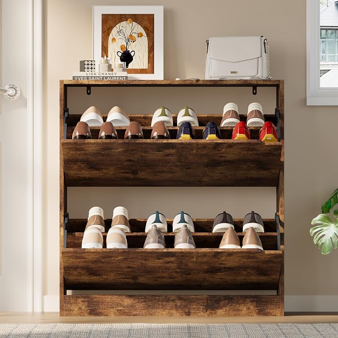 BORNOON Shoe Cabinet with 2 Flip Drawers, Slim Narrow Shoe Storage Cabinet - Image 7