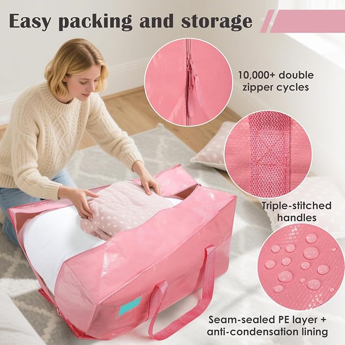 6 Pack Moving Bags with Full-Open Side Zipper, Extra Large 93L Heavy Duty - Image 3